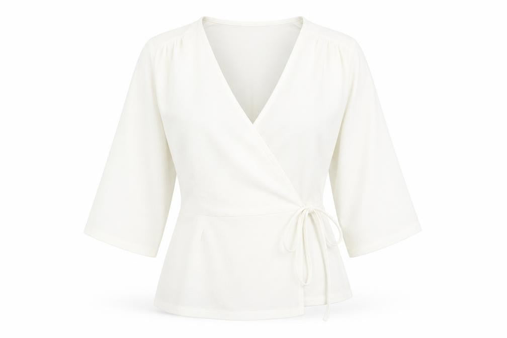 Boohoo Womens White Polyester Wrap Blouse Size 14 V-Neck