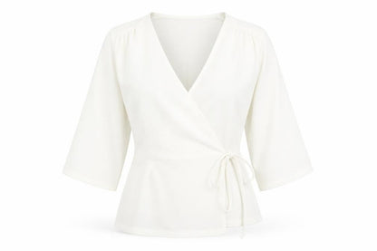 Boohoo Womens White Polyester Wrap Blouse Size 14 V-Neck