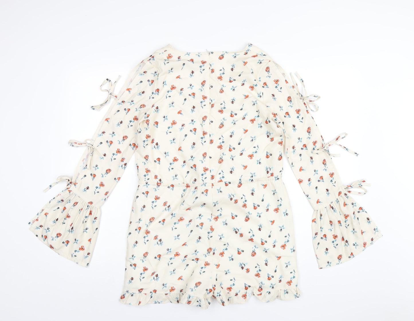 PRETTYLITTLETHING Womens Ivory Floral Polyester Playsuit One-Piece Size 4 Zip