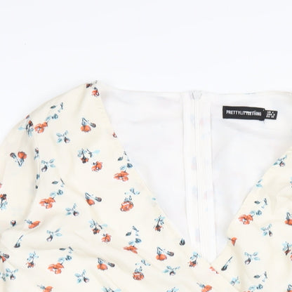 PRETTYLITTLETHING Womens Ivory Floral Polyester Playsuit One-Piece Size 4 Zip