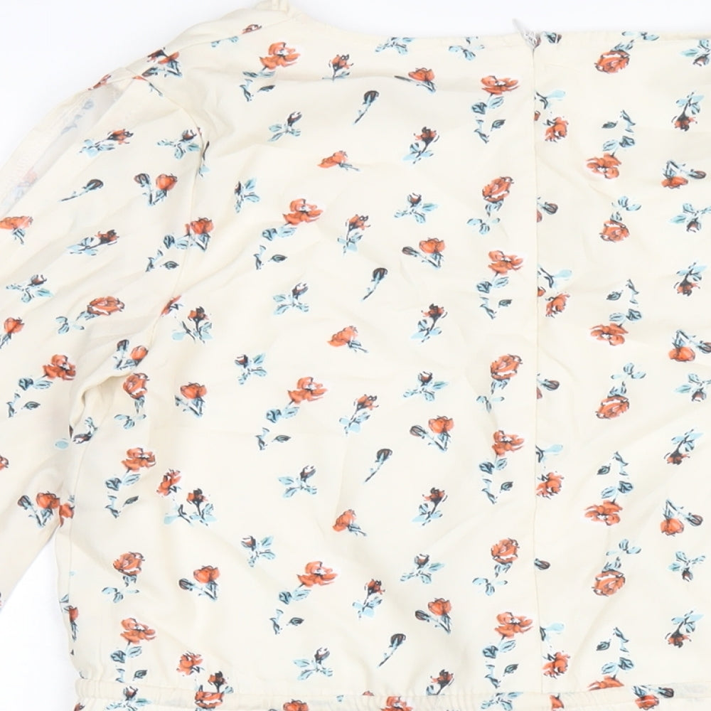 PRETTYLITTLETHING Womens Ivory Floral Polyester Playsuit One-Piece Size 4 Zip