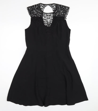 Oasis Womens Black Polyester A-Line Size 12 Round Neck Zip