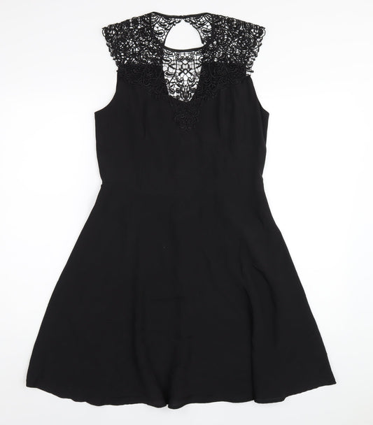 Oasis Womens Black Polyester A-Line Size 12 Round Neck Zip