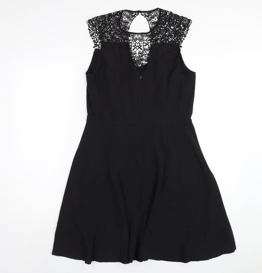 Oasis Womens Black Polyester A-Line Size 12 Round Neck Zip