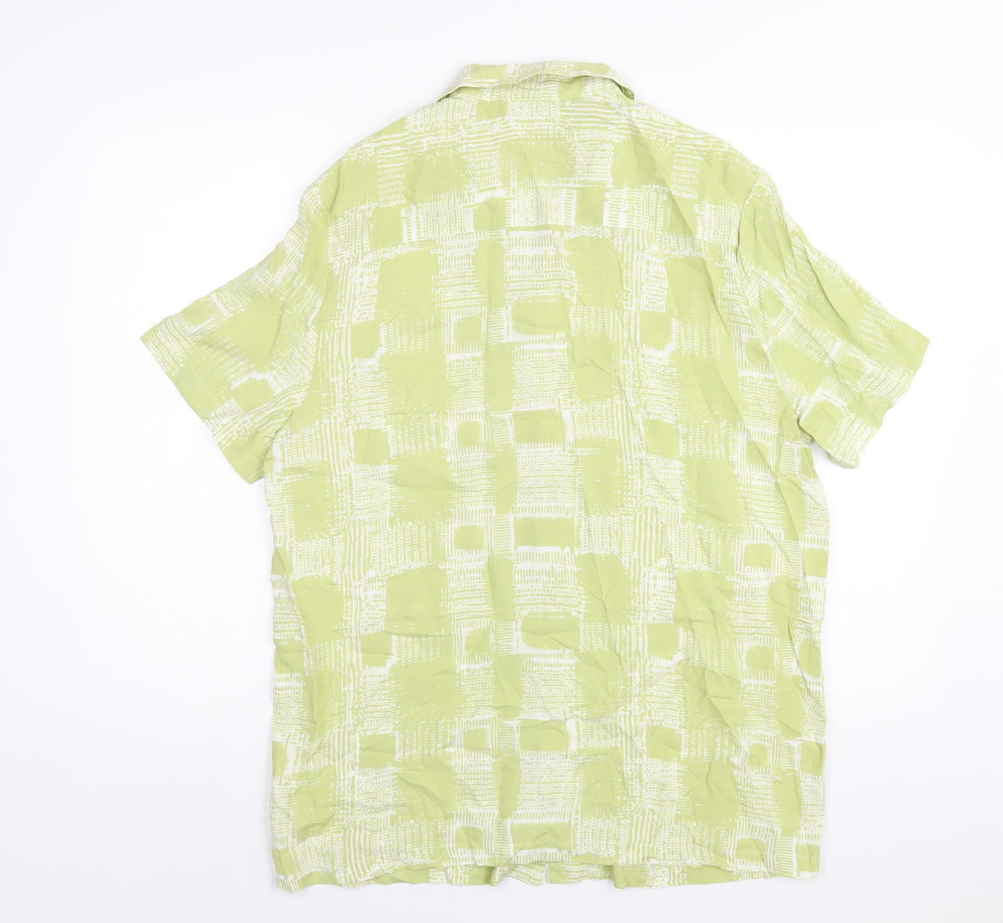 ASOS Mens Green Geometric Viscose Button-Up Size S Collared Button