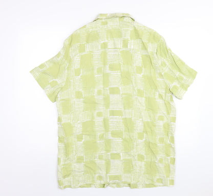 ASOS Mens Green Geometric Viscose Button-Up Size S Collared Button