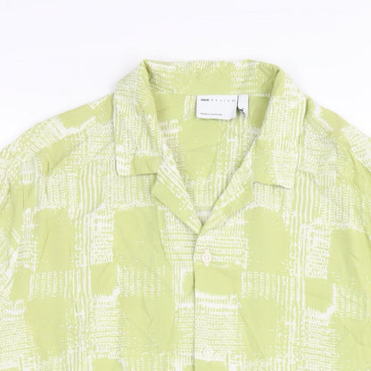 ASOS Mens Green Geometric Viscose Button-Up Size S Collared Button