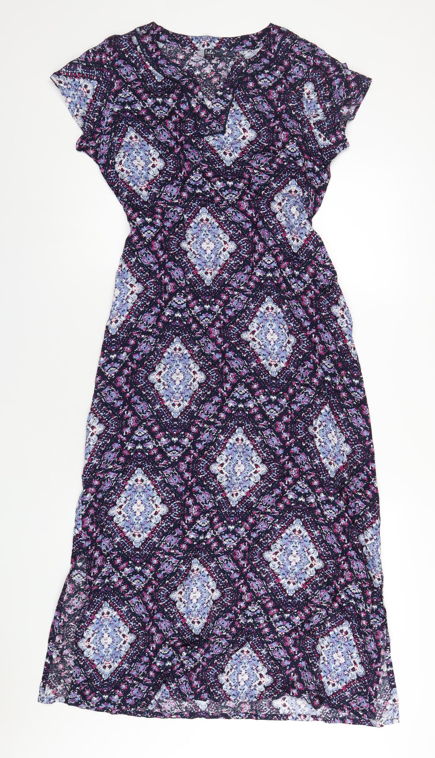 EWM Womens Multicoloured Geometric Viscose A-Line Size 12 V-Neck Pullover