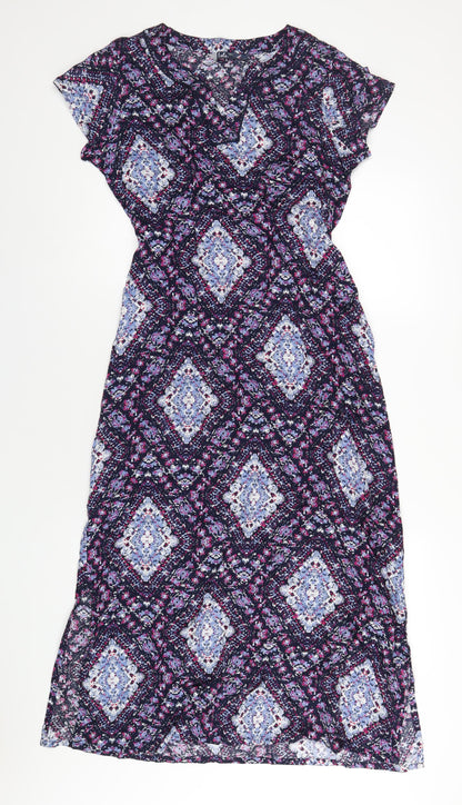 EWM Womens Multicoloured Geometric Viscose A-Line Size 12 V-Neck Pullover