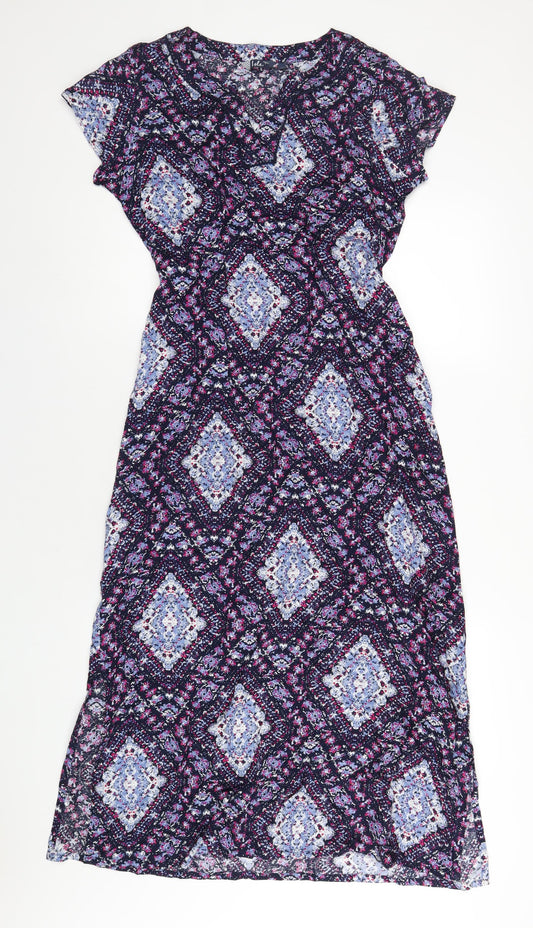 EWM Womens Multicoloured Geometric Viscose A-Line Size 12 V-Neck Pullover