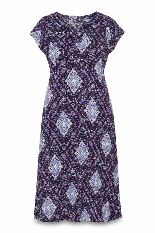 EWM Womens Multicoloured Geometric Viscose A-Line Size 12 V-Neck Pullover