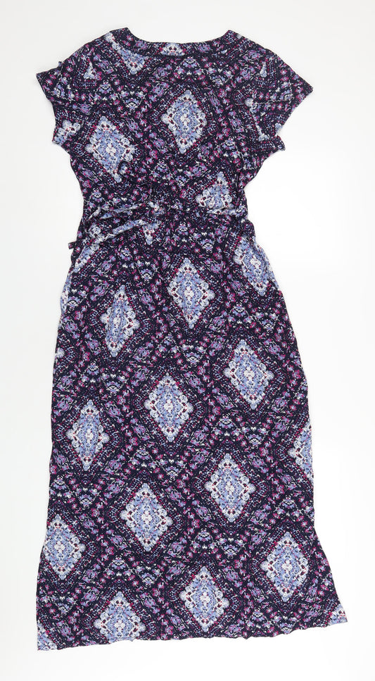 EWM Womens Multicoloured Geometric Viscose A-Line Size 12 V-Neck Pullover