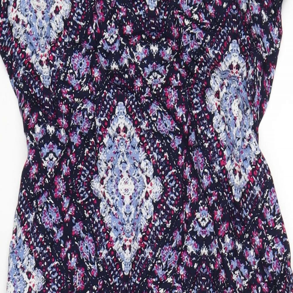EWM Womens Multicoloured Geometric Viscose A-Line Size 12 V-Neck Pullover