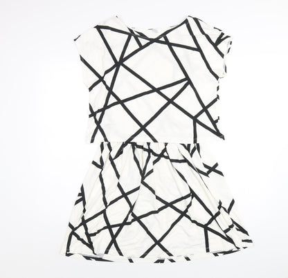 Uniqlo Womens White Geometric Viscose A-Line Size XS Round Neck Pullover