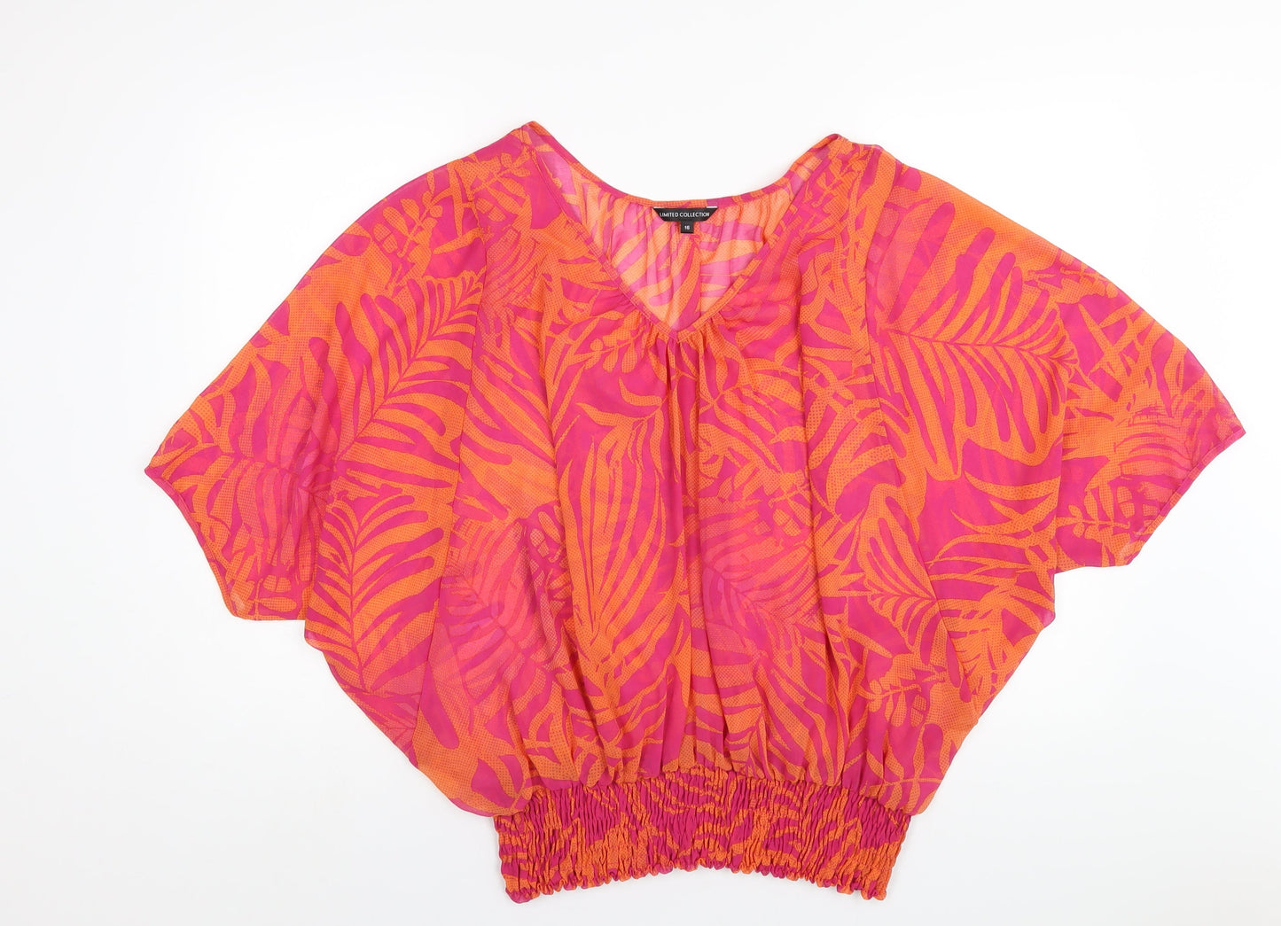 Marks and Spencer Womens Orange Geometric Polyester Basic T-Shirt Size 16 V-Neck