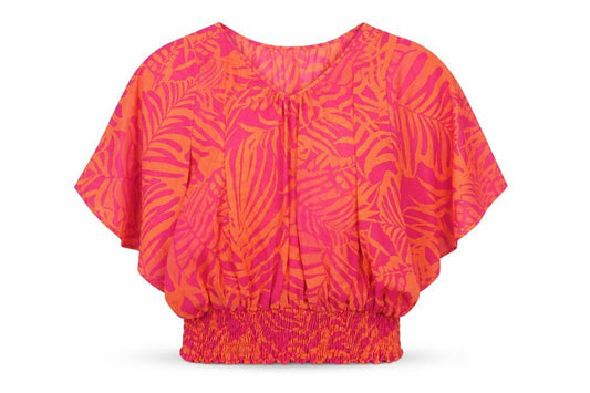 Marks and Spencer Womens Orange Geometric Polyester Basic T-Shirt Size 16 V-Neck
