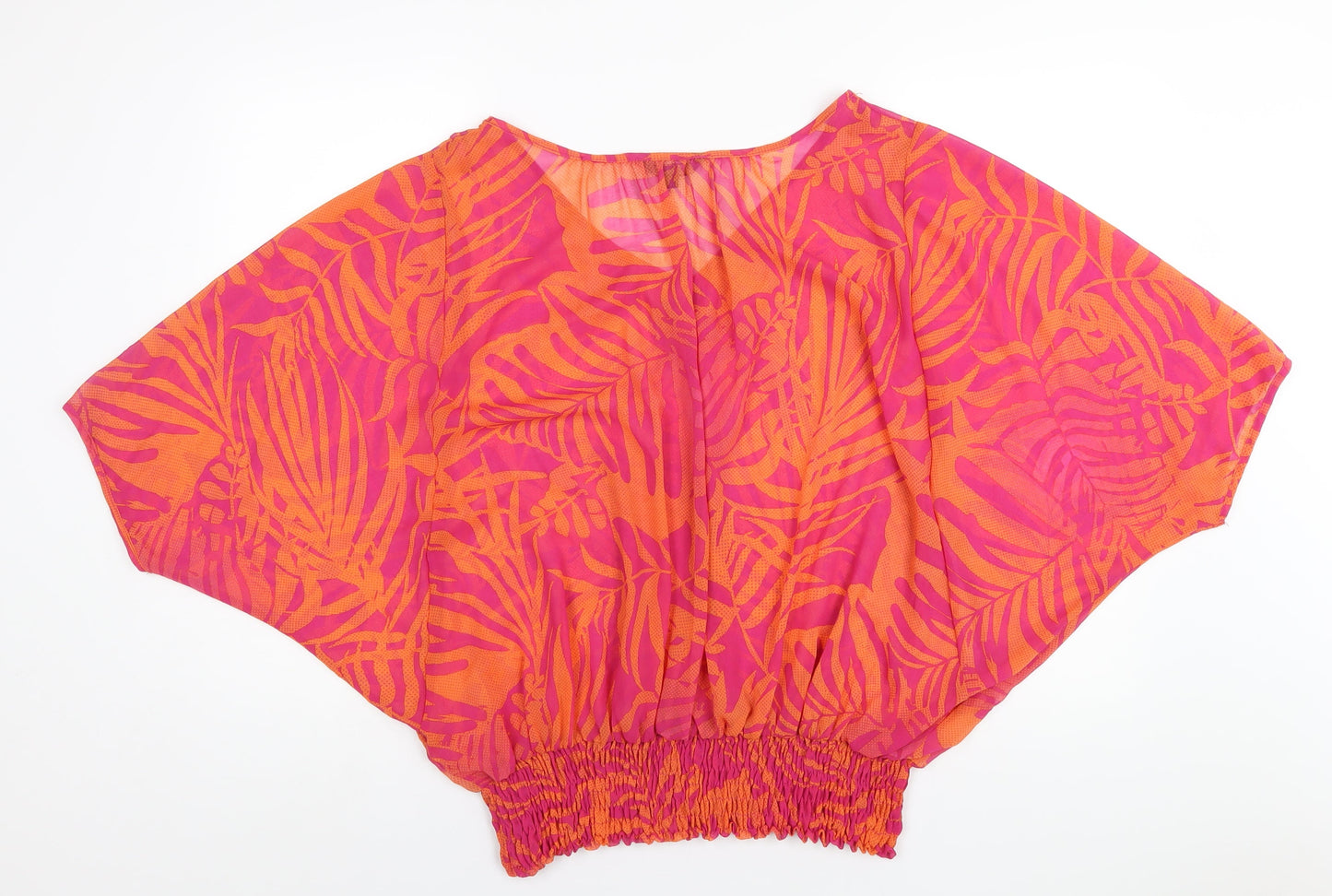 Marks and Spencer Womens Orange Geometric Polyester Basic T-Shirt Size 16 V-Neck