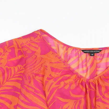 Marks and Spencer Womens Orange Geometric Polyester Basic T-Shirt Size 16 V-Neck