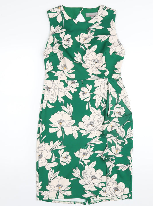 Dorothy Perkins Womens Green Floral Polyester Pencil Dress Size 10 Round Neck Zip