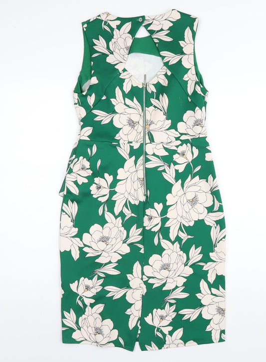 Dorothy Perkins Womens Green Floral Polyester Pencil Dress Size 10 Round Neck Zip