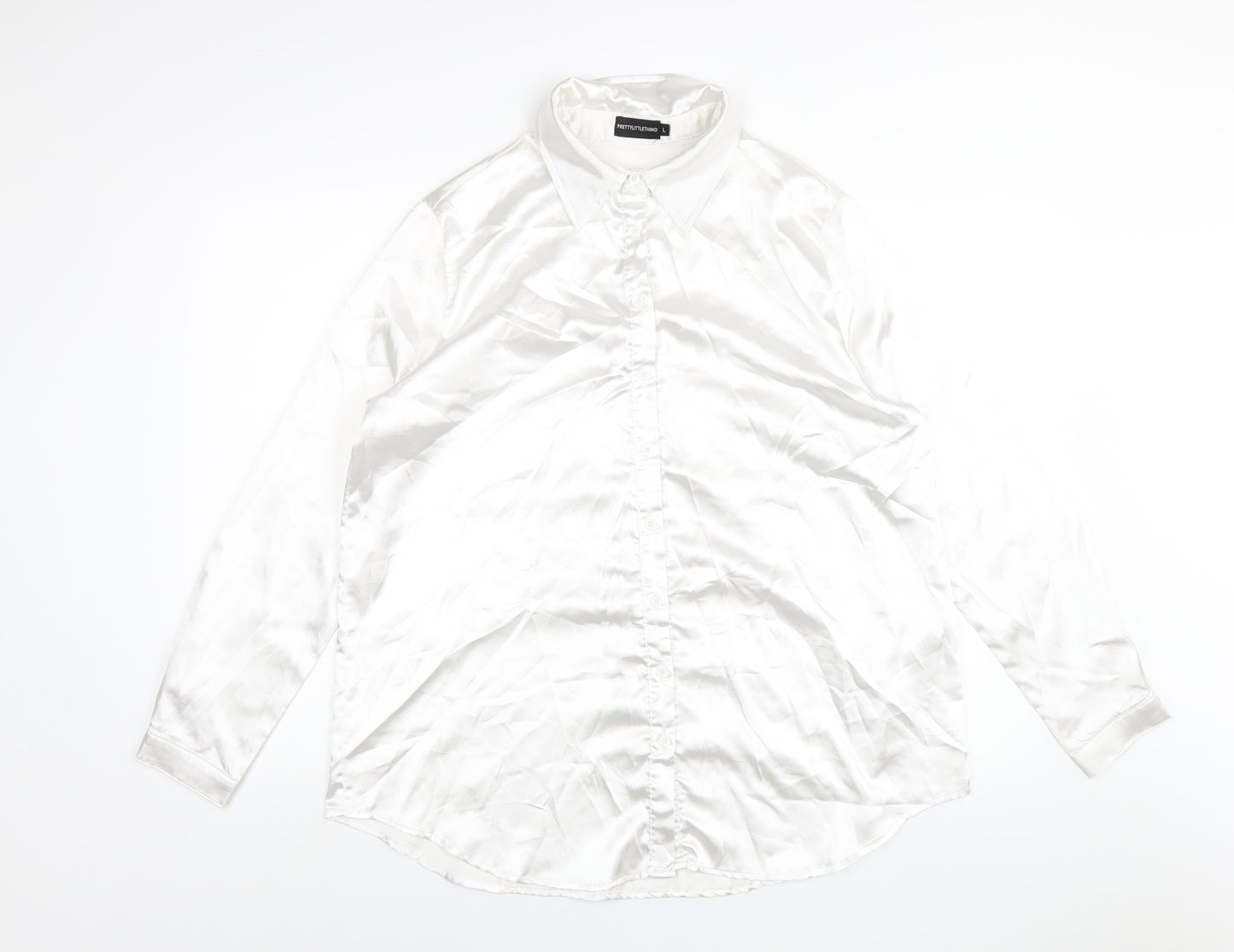 Womens UK Size L PRETTYLITTLETHING White Basic Button-Up