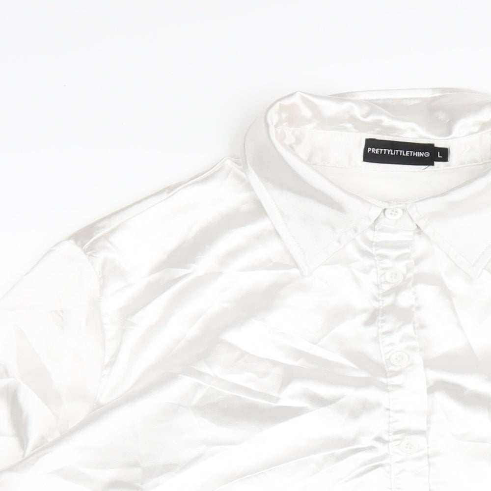 Womens UK Size L PRETTYLITTLETHING White Basic Button-Up