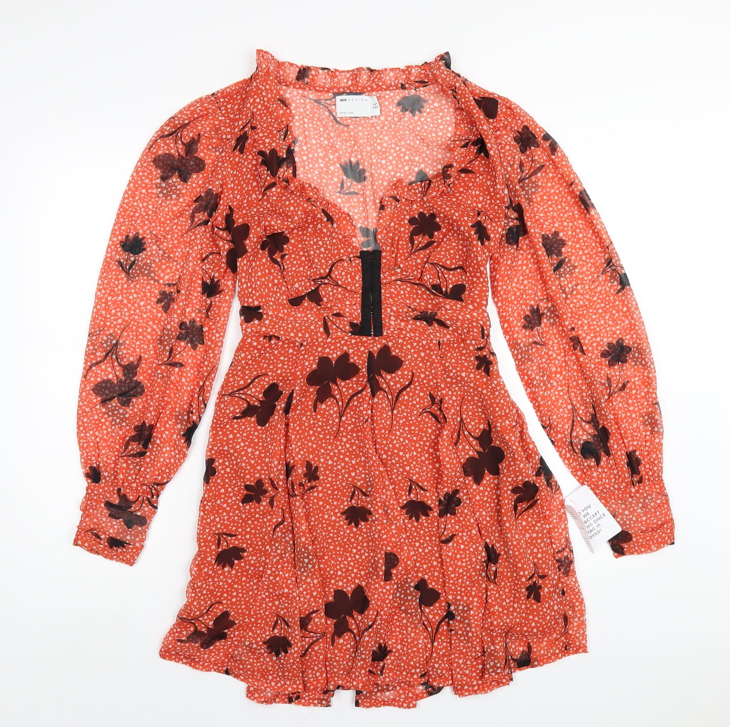 ASOS Womens Orange Geometric Polyester A-Line Size 8 V-Neck Zip