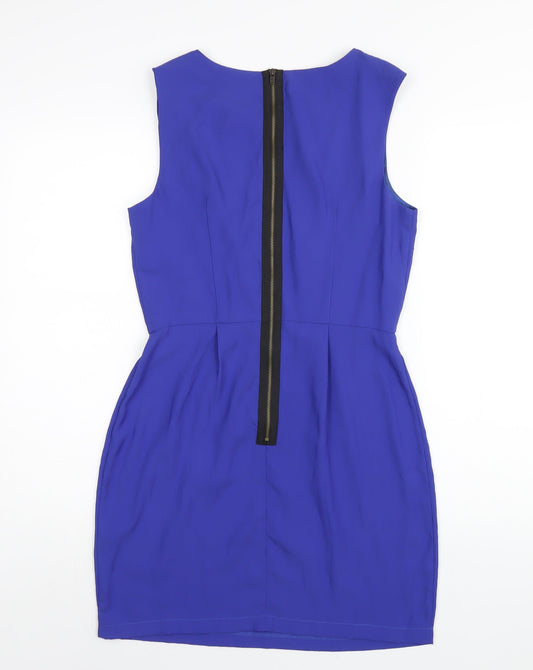 Topshop Womens Blue Polyester A-Line Size 10 Round Neck Zip