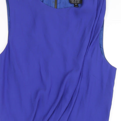 Topshop Womens Blue Polyester A-Line Size 10 Round Neck Zip
