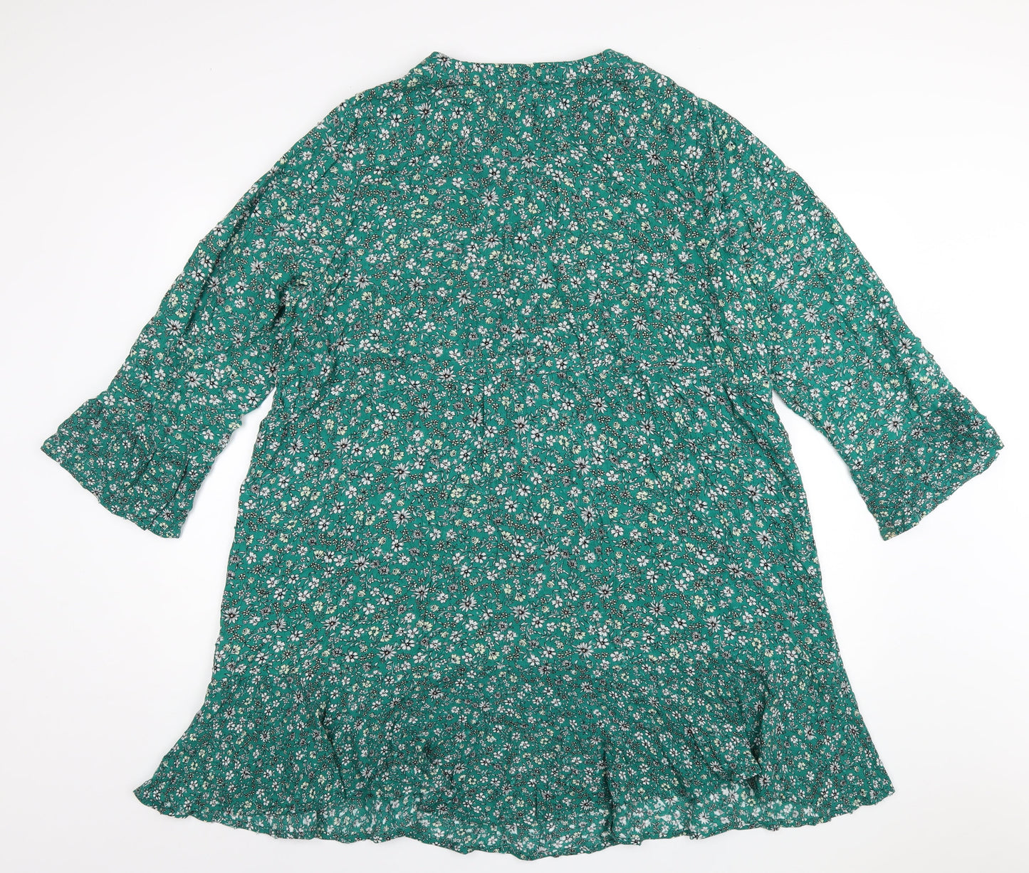 Marks and Spencer Womens Green Floral Viscose A-Line Size 20 Off the Shoulder Button
