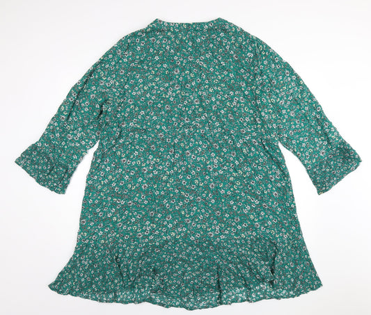 Marks and Spencer Womens Green Floral Viscose A-Line Size 20 Off the Shoulder Button