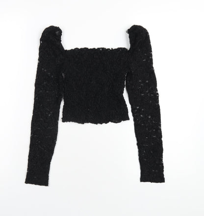 Womens UK Size 6 Topshop Black Cropped T-Shirt