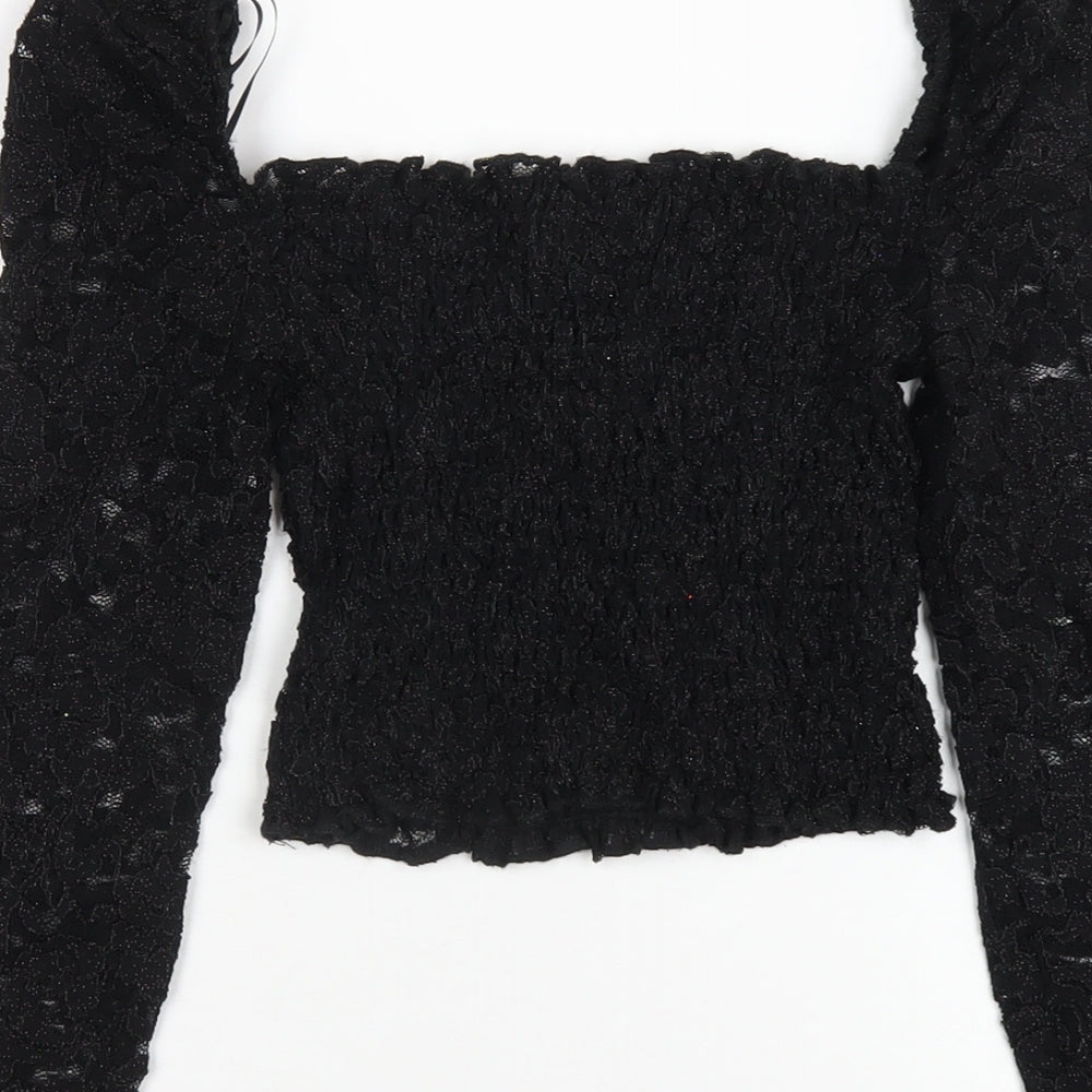Womens UK Size 6 Topshop Black Cropped T-Shirt