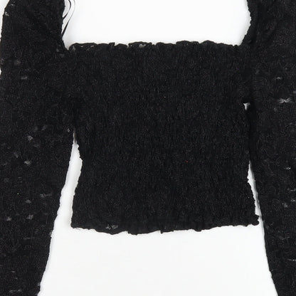 Womens UK Size 6 Topshop Black Cropped T-Shirt