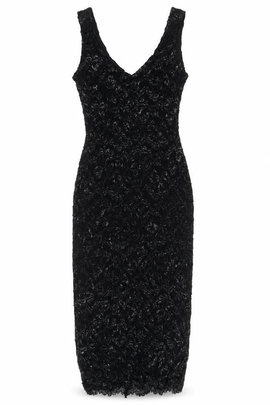 Front view of Principles women’s black nylon bodycon, size UK 12, v-neck pullover
