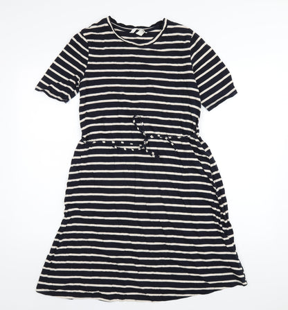H&M Womens Blue Striped Cotton A-Line Size S Round Neck Pullover