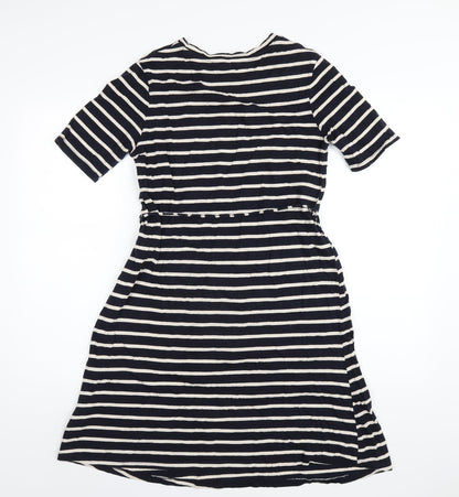 H&M Womens Blue Striped Cotton A-Line Size S Round Neck Pullover