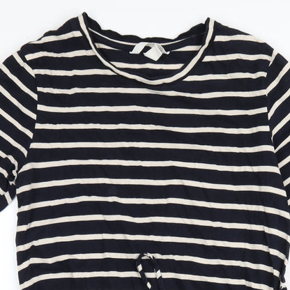 H&M Womens Blue Striped Cotton A-Line Size S Round Neck Pullover