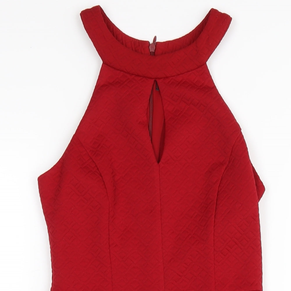 New Look Womens Red Polyester A-Line Size 6 Round Neck Zip