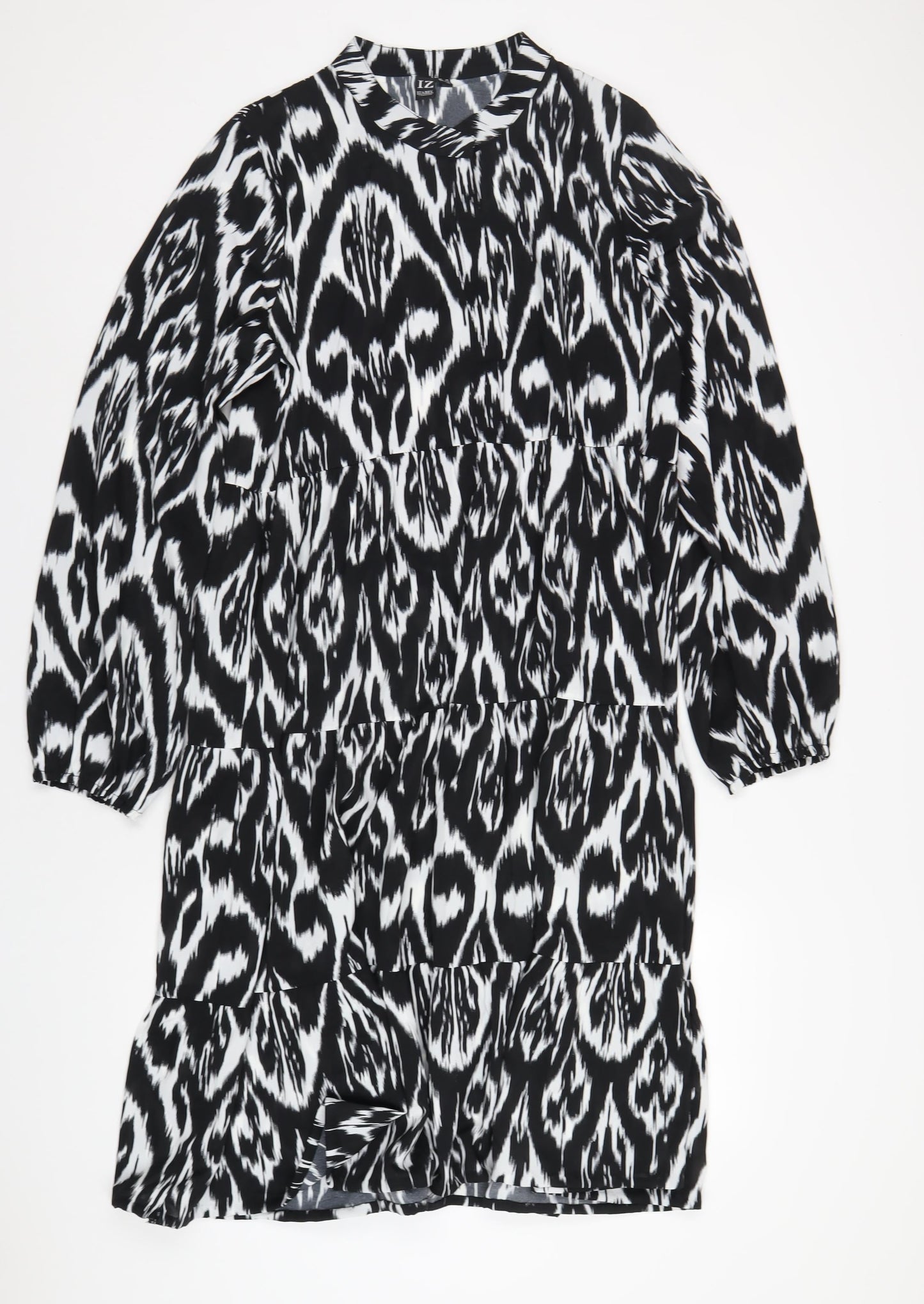 Izabel London Womens Black Geometric Polyester A-Line Size 16 V-Neck Pullover