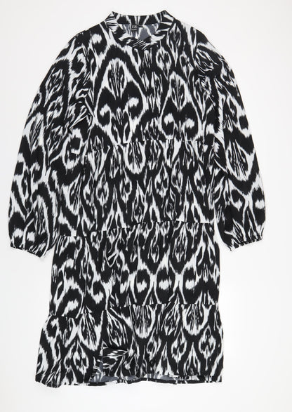 Izabel London Womens Black Geometric Polyester A-Line Size 16 V-Neck Pullover