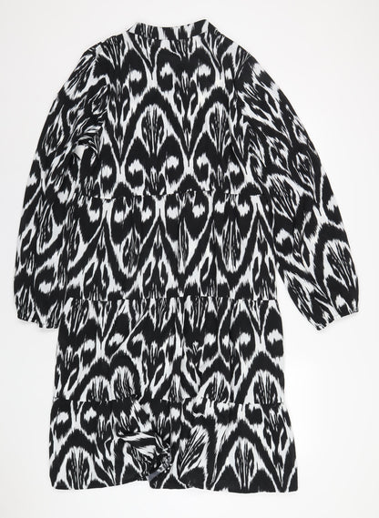 Izabel London Womens Black Geometric Polyester A-Line Size 16 V-Neck Pullover