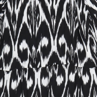 Izabel London Womens Black Geometric Polyester A-Line Size 16 V-Neck Pullover