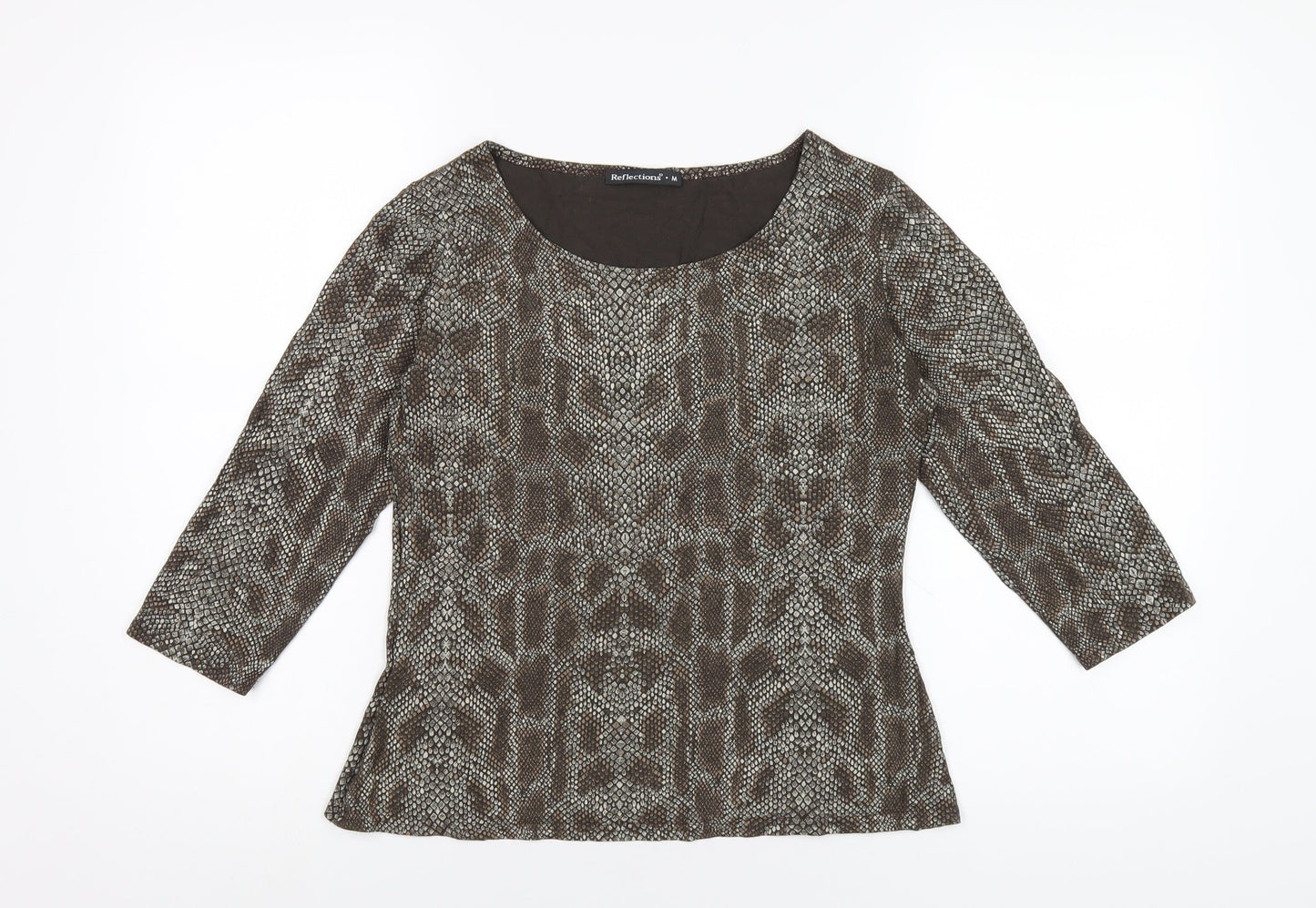 Womens UK Size M Reflections Brown Basic T-Shirt