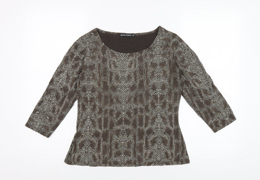 Womens UK Size M Reflections Brown Basic T-Shirt