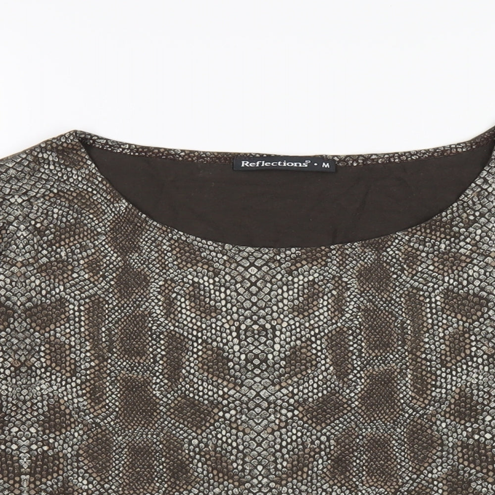 Womens UK Size M Reflections Brown Basic T-Shirt