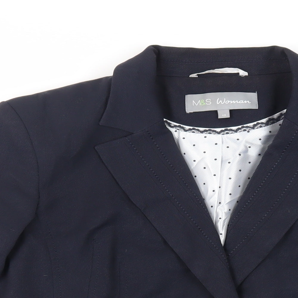 Marks and Spencer Womens Blue Jacket Blazer Size 12 Button