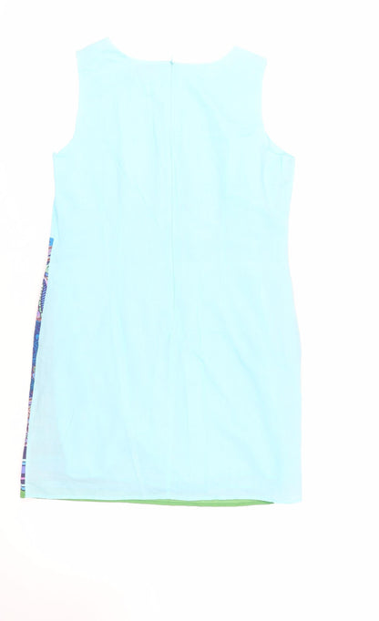 Be Beau Womens Blue Paisley Cotton Shift Size 16 Boat Neck Zip - Lined