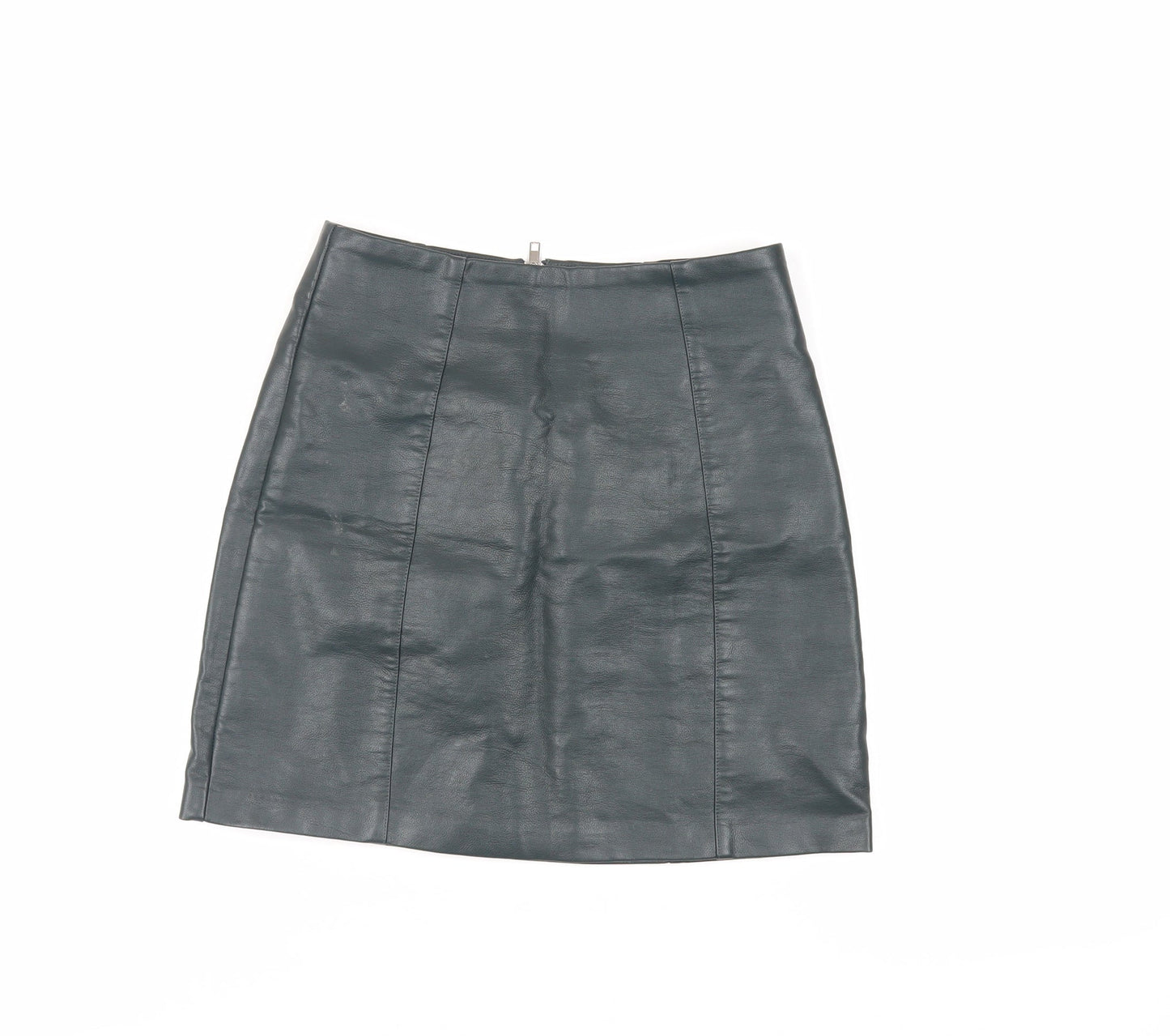 New Look Womens Green Polyurethane Mini Skirt Size 6 Zip - Faux Leather