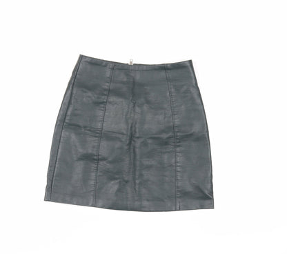 New Look Womens Green Polyurethane Mini Skirt Size 6 Zip - Faux Leather